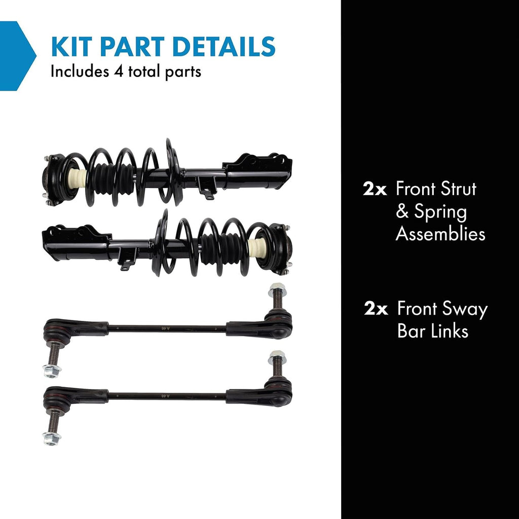 TRQ Front Suspension Kit Complete Strut & Coil Spring Assembly Sway Bar Stabilizer Link Compatible with 2017-2019 Cadillac XT5 GMC Acadia