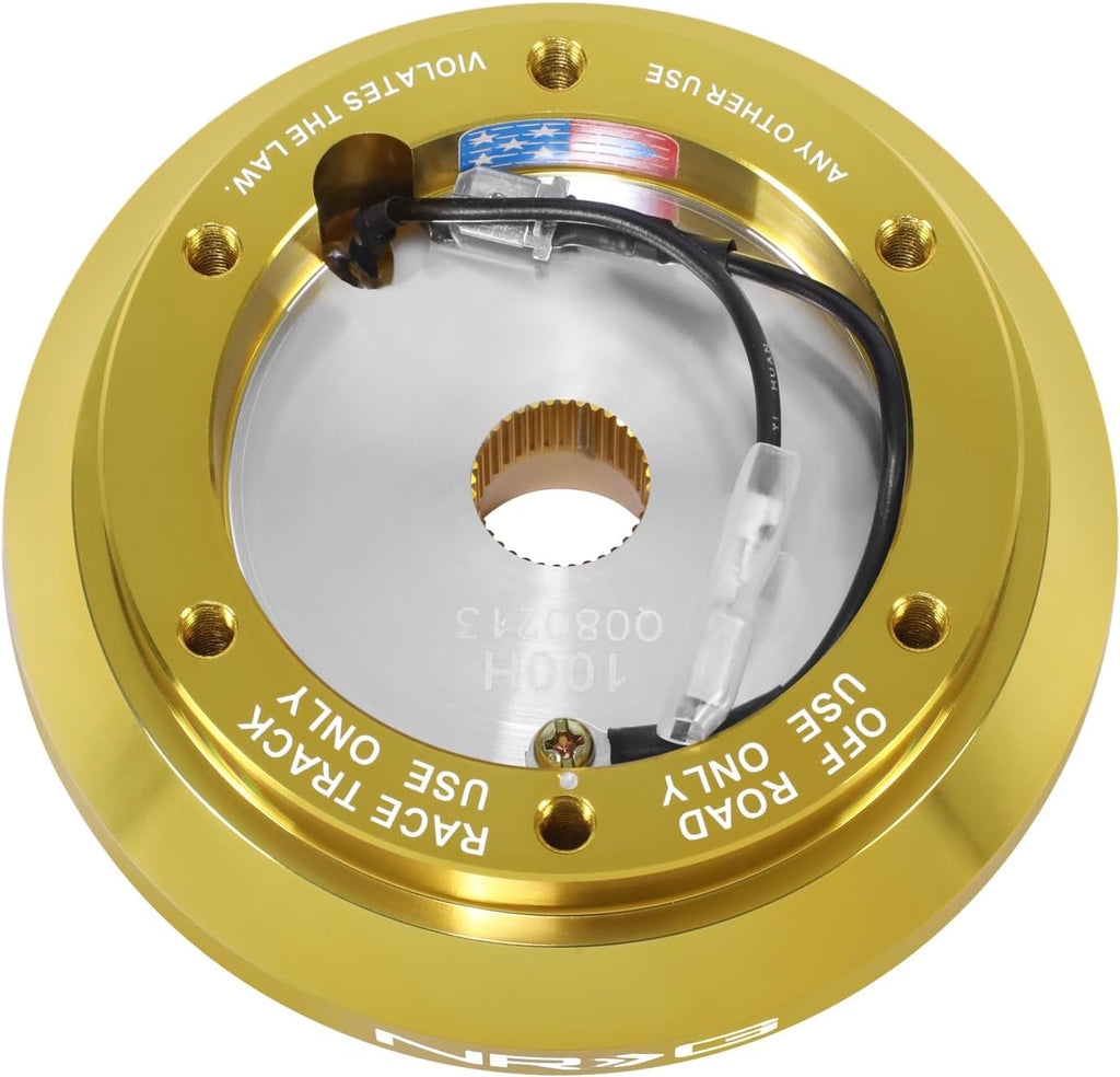 NRG Innovations Racing Style Steering Wheel Short Hub, Lockable Aluminum Steering Shaft, 6x70mm Bolt Pattern Quick Release Adapter Unit, For Mitsubishi/Subaru, Chrome Gold, NRG-SRK-100H-CG
