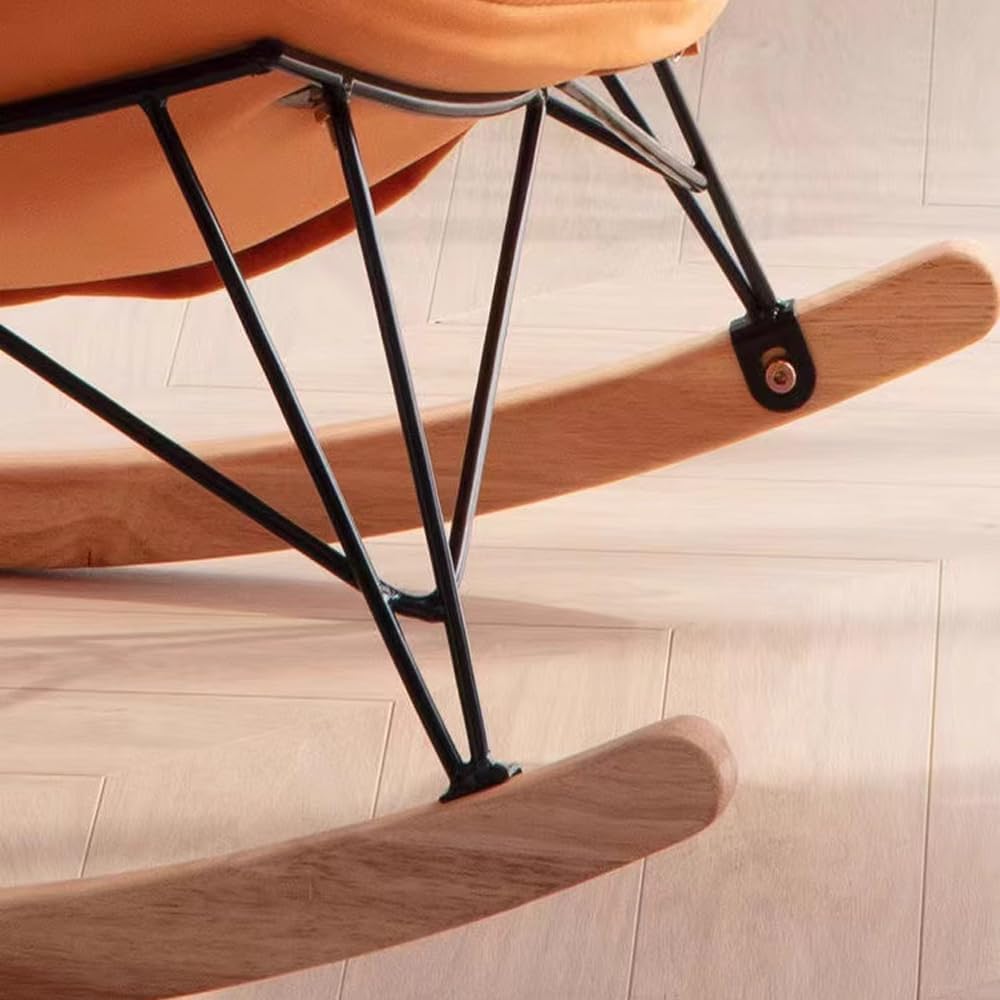 LITFAD Modern Rocking Glider Chair Upholstered Rocking Seat Comfy Rest Reading Chair Water Resistant Nursery Chair for Living Room, Bedroom, Office - Orange, with Ottoman