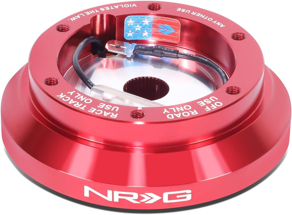 NRG Innovations Racing Style Steering Wheel Short Hub, Lockable Aluminum Steering Shaft, 6x70mm Bolt Pattern Quick Release Adapter Unit, For Mitsubishi/Subaru, Red, NRG-SRK-100H-RD