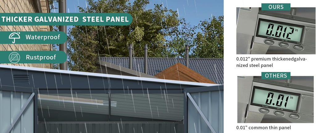 6x8FT Galvanized Steel Storage Shed with Lockable Double Doors, UV-Resistant Outdoor Metal Shed & Lean-to Design Garden Shed with PC Light Board for Tools, Bikes and Patio Essentials
