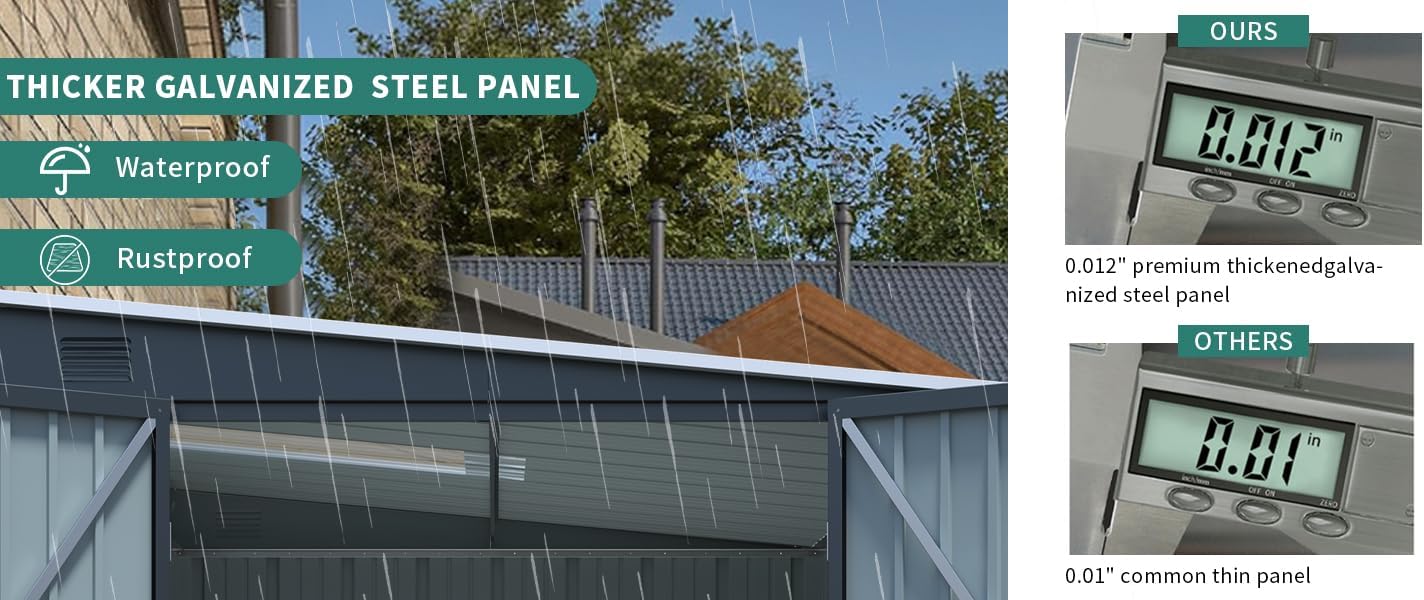 6x8FT Galvanized Steel Storage Shed with Lockable Double Doors, UV-Resistant Outdoor Metal Shed & Lean-to Design Garden Shed with PC Light Board for Tools, Bikes and Patio Essentials