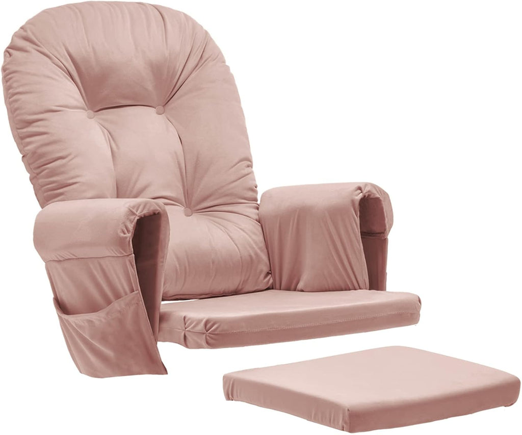 Paddie Glider Rocker Replacement Cushions Velvet with Storage, Rocking Chair Cushion Set with Ties, 5PCS, Pink