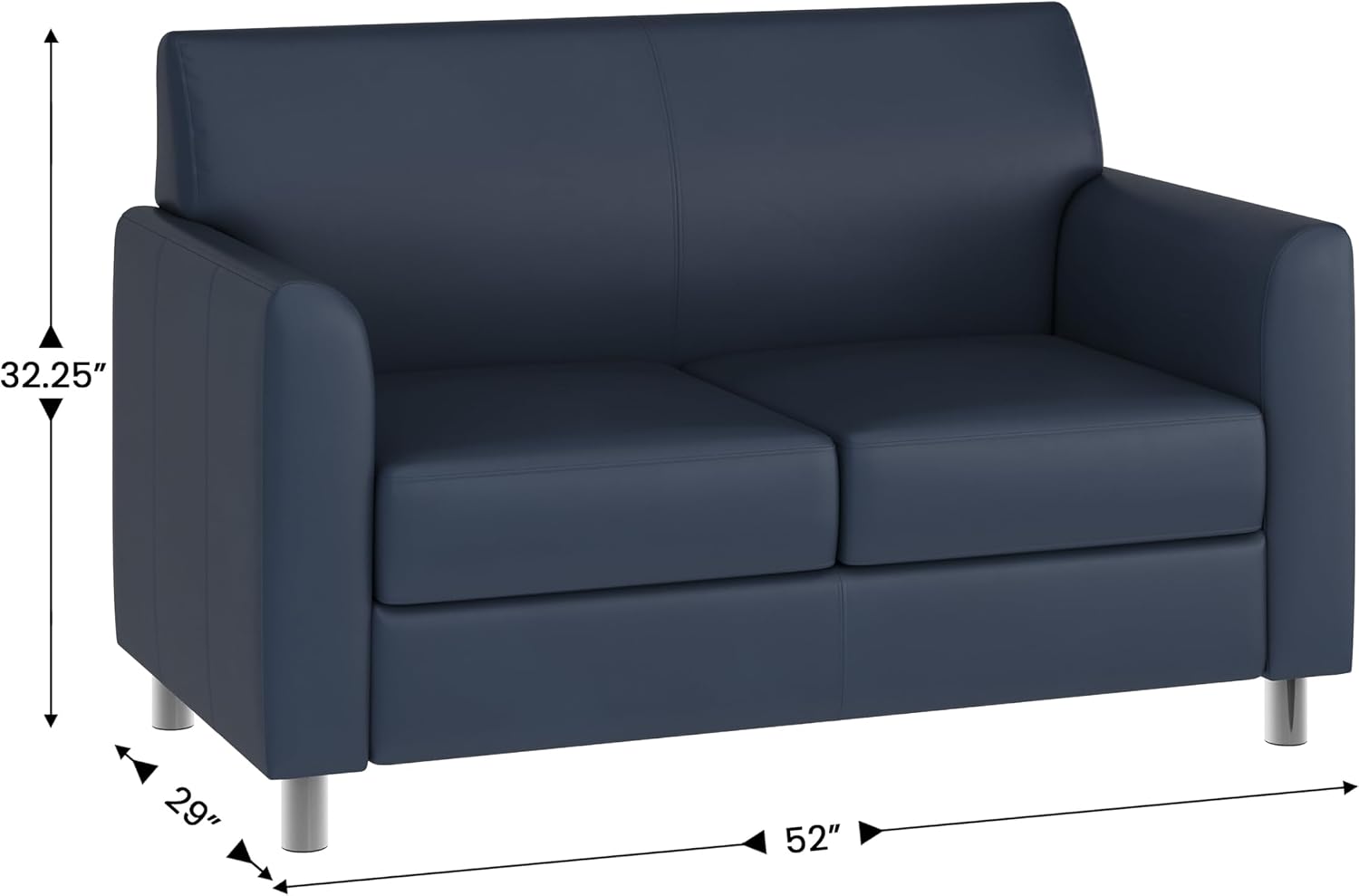Flash Furniture Hercules Diplomat Side Reception Loveseat with Chrome Legs, Lobby Chair with Cushions and Flared Arms, Navy LeatherSoft