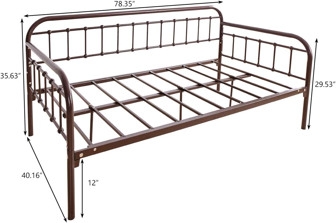 HOMERECOMMEND Metal Daybed Frame Twin Metal Slats Platform Base Box Spring Replacement Bed Sofa for Living Room Guest Room (Twin, Dark Copper)