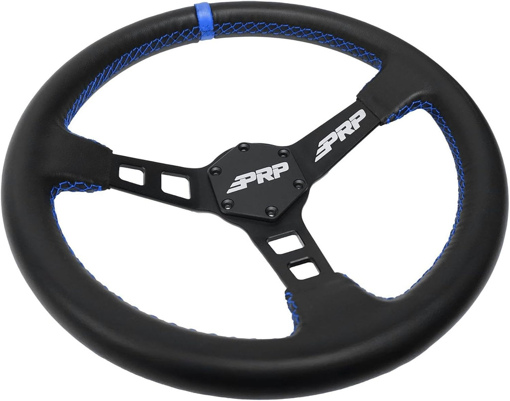 PRP Seats Deep Dish Steering Wheel with Suede Grip for Off-Road Racing - High-Strength Aluminum, Matte Black Finish, Universal 6 Point Bolt Pattern, 13' x 3' Dish - 1-3/8' Grip (Blue)