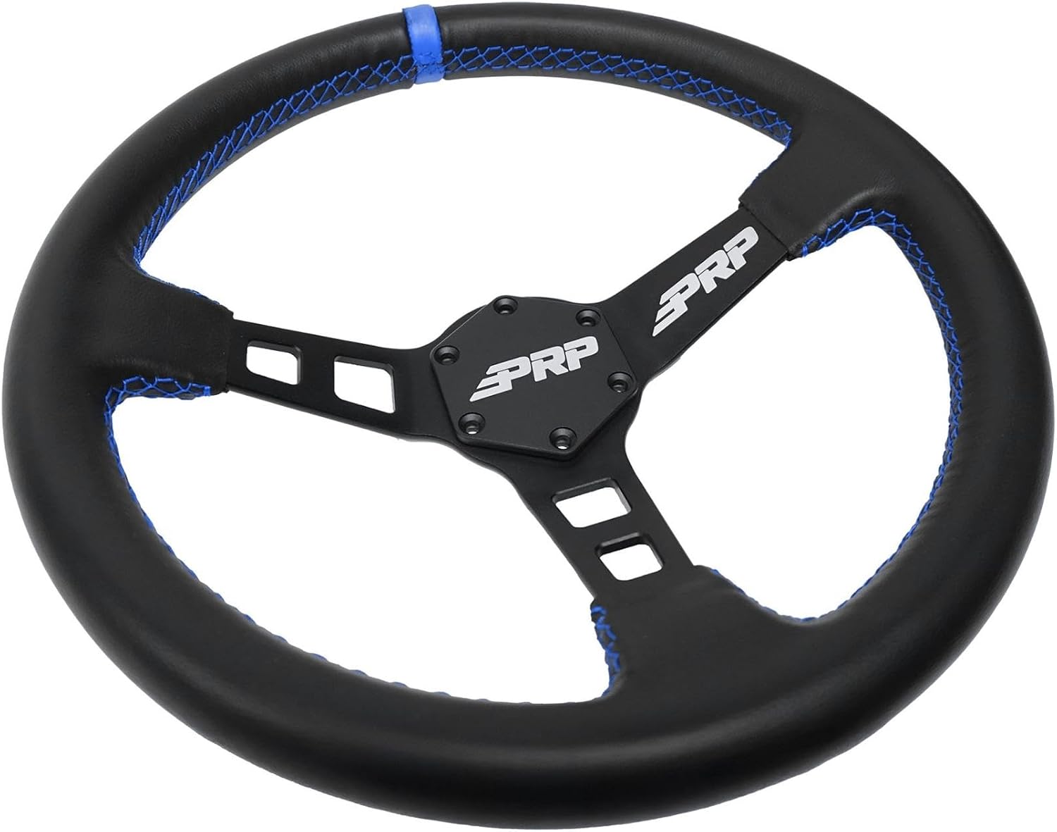 PRP Seats Deep Dish Steering Wheel with Suede Grip for Off-Road Racing - High-Strength Aluminum, Matte Black Finish, Universal 6 Point Bolt Pattern, 13' x 3' Dish - 1-3/8' Grip (Blue)