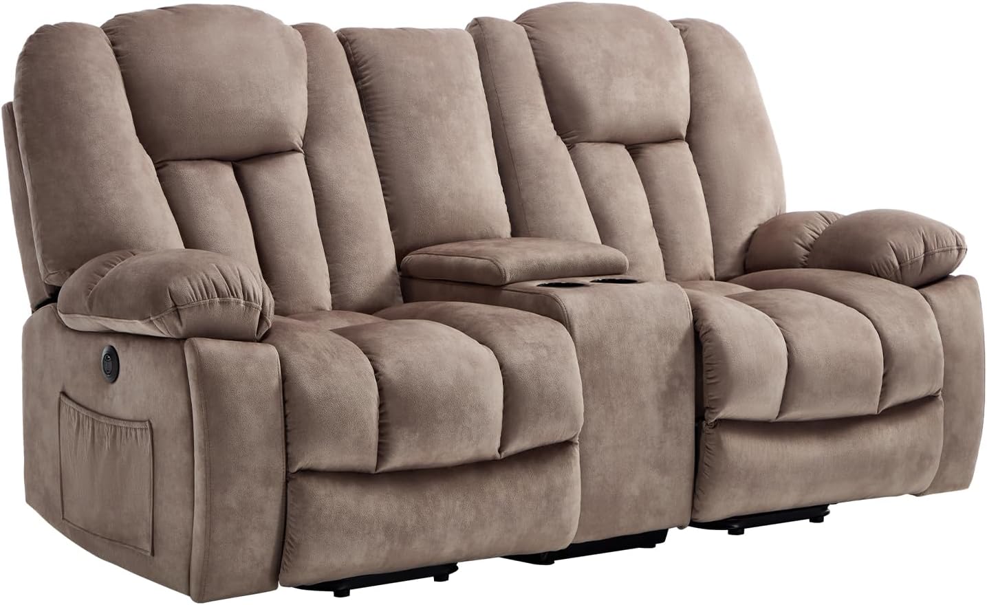 CANMOV Power Loveseat Recliner Sofa for Elderly, Power Lift Recliner Sofa for Living Room, Reclining Loveseat Sofa with Storage Console,Hidden Cup Holders, 2 Seat, Light Brown