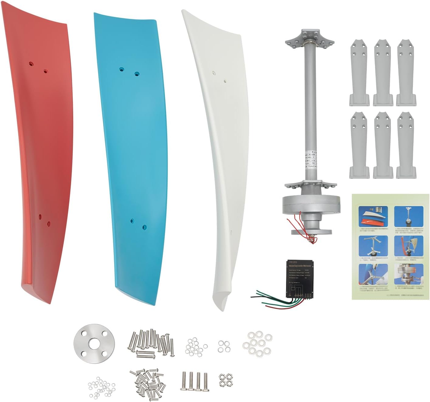 Wind Turbine Generator, 400W DC 12V Wind Generator Kit with 3 Blade Windmill Generator Suit Charge Controller Spiral Vertical Wind Turbine for Marine, RV, Home, Hybrid Solar Wind System