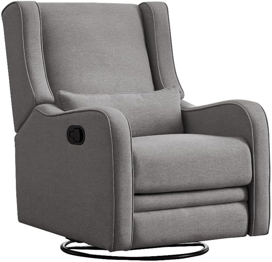 Pemberly Row Premium Fabric Glider Manual Recliner Nursery Rocking Chair for Living Room, Kids Room, Rocker Swivel Recliner with USB Port in Harbor Gray