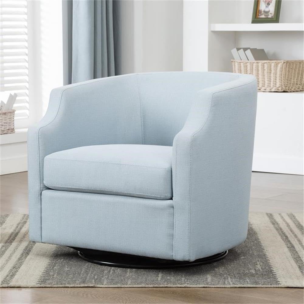 Infinity Polyester Fabric Swivel/Rocker Barrel Accent Chair with Pocket Coil Seat Cushion, 360 Degree Swivel, No Assembly Required, in Sky Blue Finish