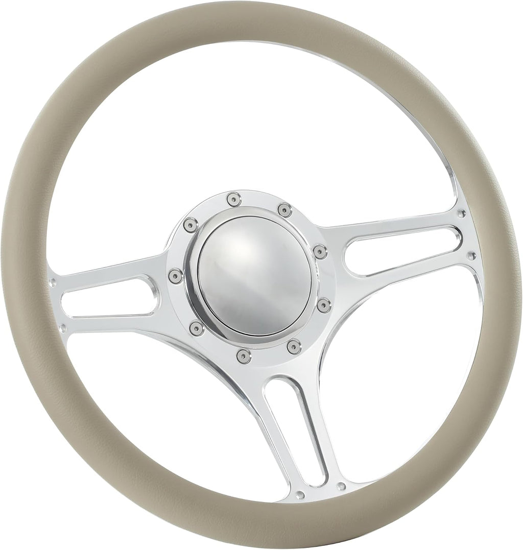 14'' Billet Half Wrap 9 Bolts Steering Wheel with 2'' Dish and Horn Button (Tan)
