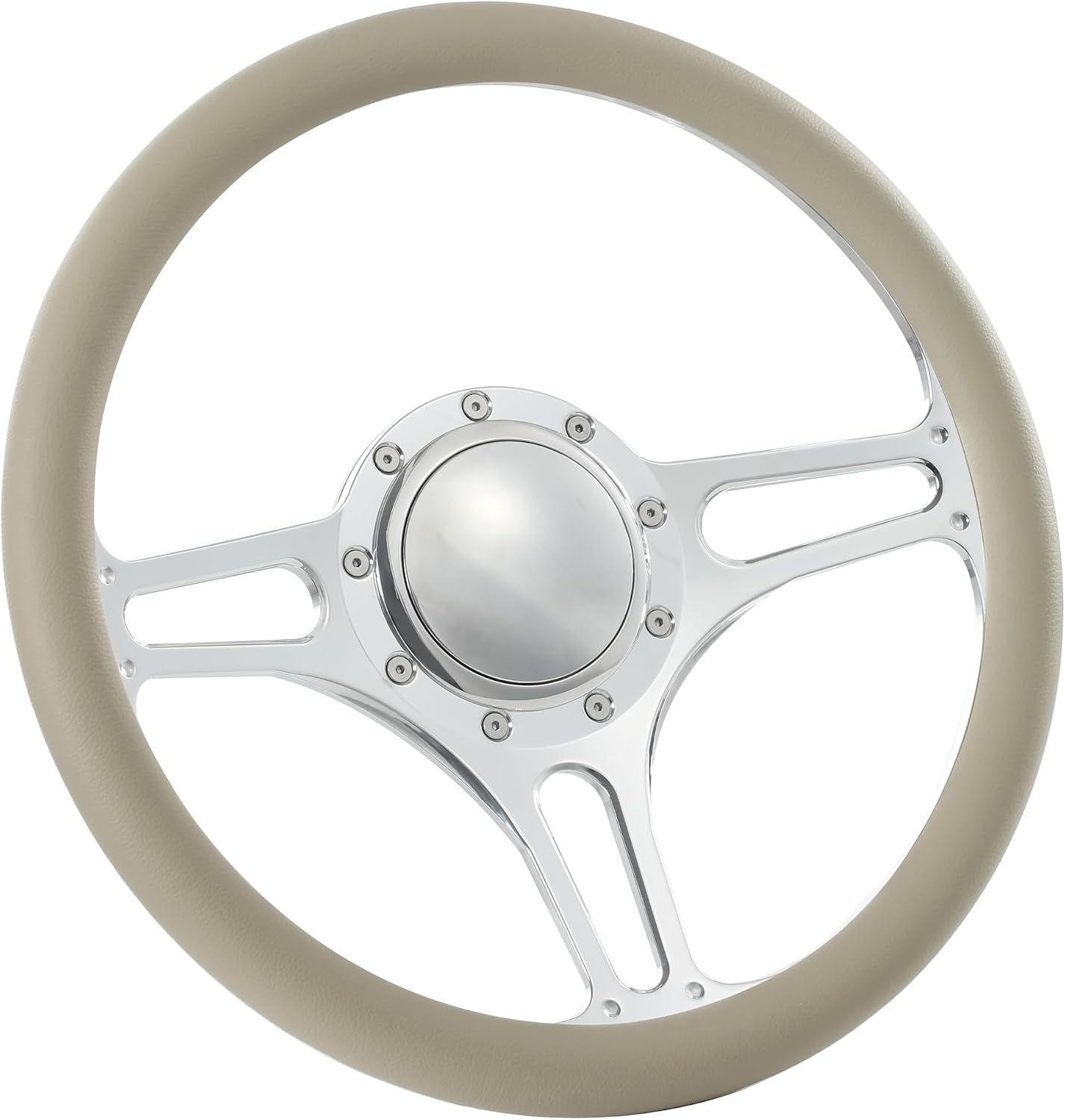 14'' Billet Half Wrap 9 Bolts Steering Wheel with 2'' Dish and Horn Button (Tan)
