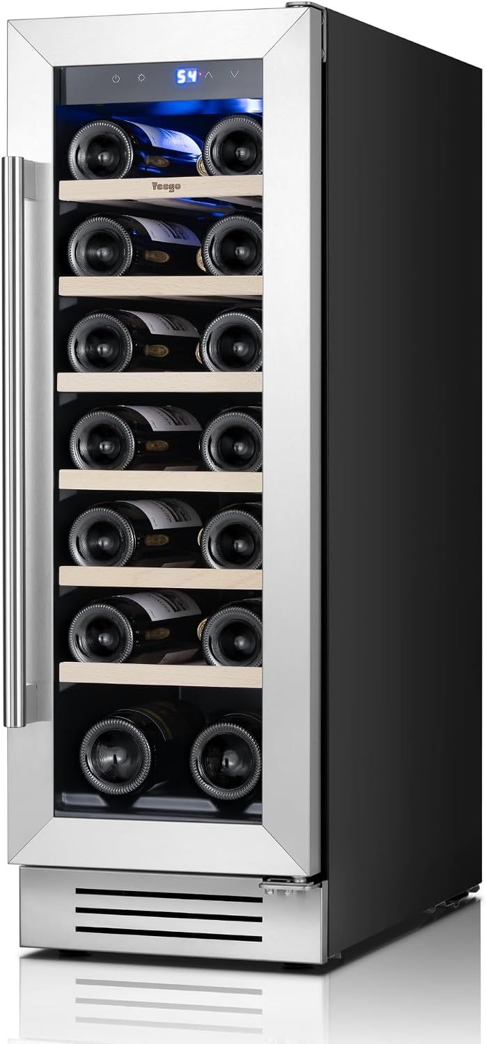 Yeego Wine Fridge Cooler - 12 Inch Wine Fridge Hold 20 Bottles, 40-65°F Wine Refrigerator Glass Door, Built in Fridge, Freestanding or Adjustable Shelves Fridge for Home Bar Office
