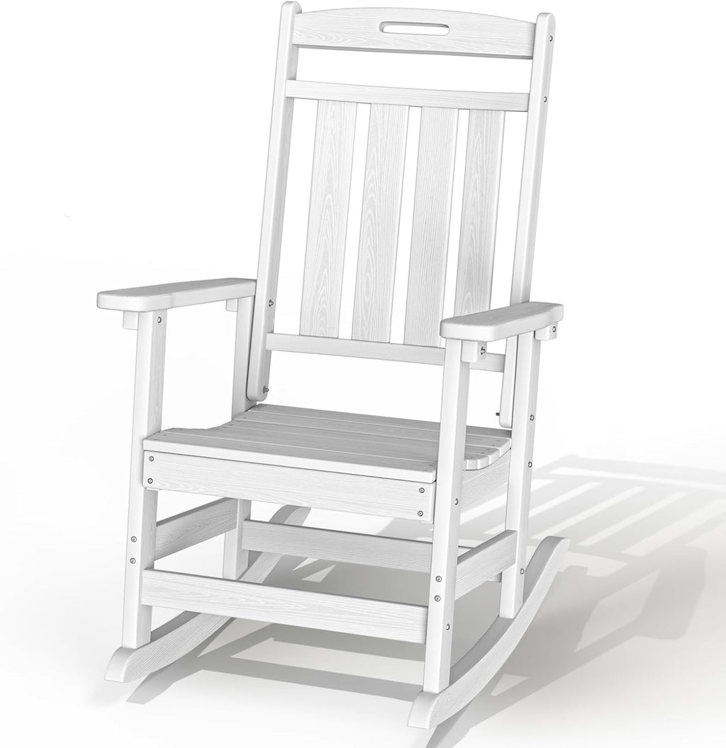 Plawdlik Oversized HDPE Outdoor Rocking Chair - 380 lbs Capacity, All - Weather, Ergonomic for Patio & Backyard,White