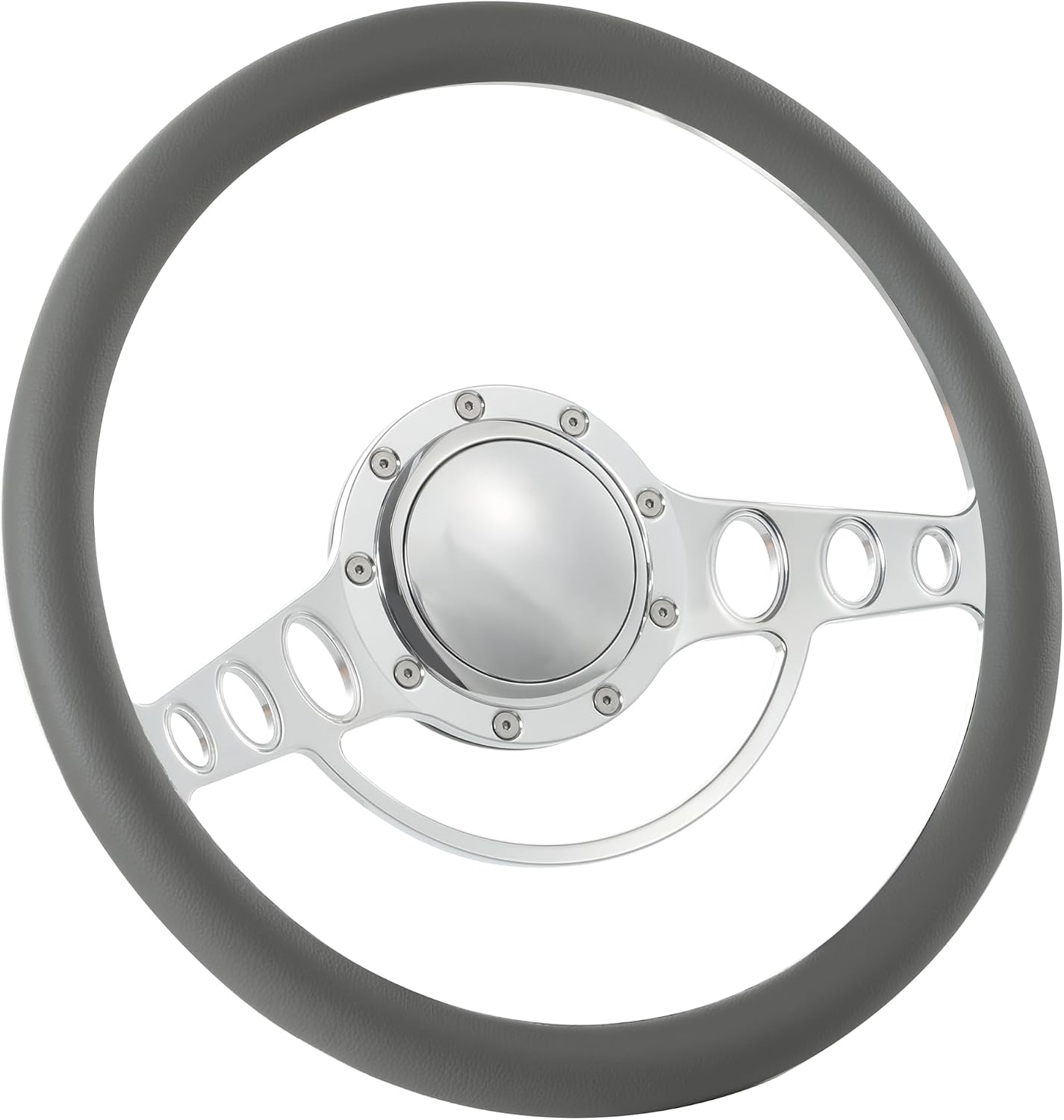 14'' Billet Half Wrap 9 Bolts Steering Wheel with 2'' Dish and Horn Button (Light Grey)
