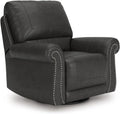Signature Design by Ashley Shadsburne Classic Faux Leather Manual Rocker Swivel Glider Recliner with Nailhead Trim, Reinforced Frame and Metal Seat Box, 360-Degree Swivel, Black