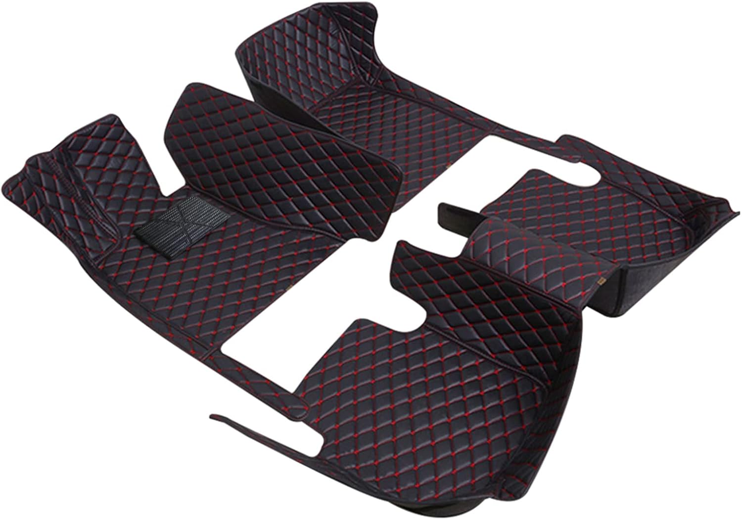 Car Floor Mats for Hummer H2 2003-2007 Custom Leather mat Full Surrounded Cargo Liner All Weather Protection Waterpoof Non-Slip Set Left Drive Black and Red