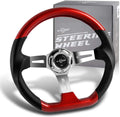 W Power Exclusive 13.5' Pearl Red Wood Grip 6 Lug Bolt Hole Chrome 3-Spoke Vintage Steering Wheel