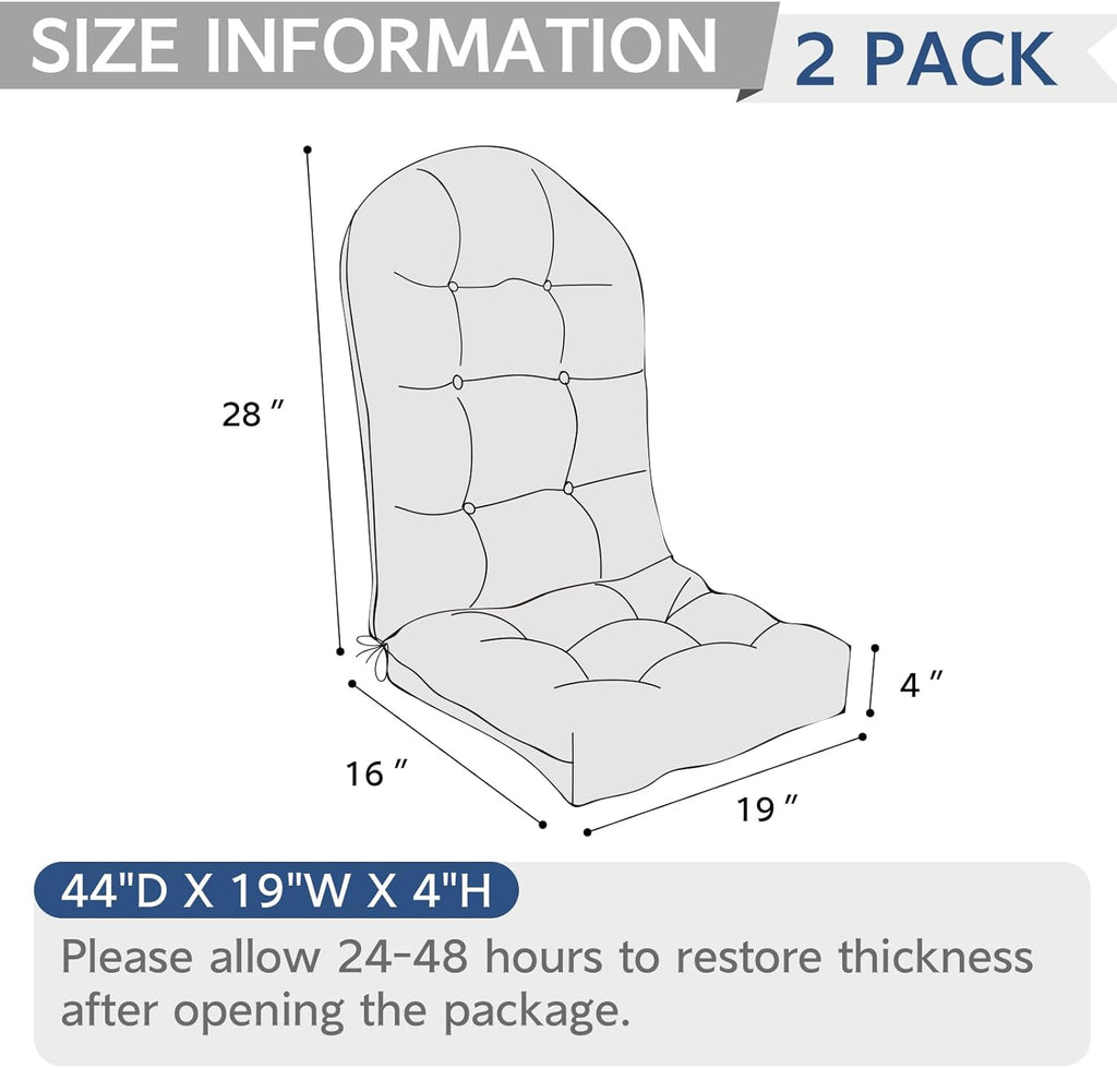 Indoor/Outdoor Adirondack Chair Cushions 44 x 19 x 4 Inch, Tufted Outdoor Rocking Chair Cushion, Anti-Slip High Back Patio Chair Cushions, Set of 2, Paisley Multi