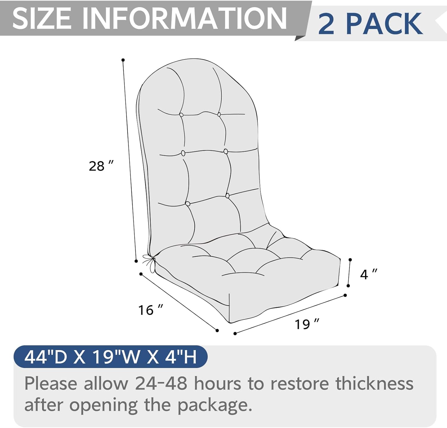 Indoor/Outdoor Adirondack Chair Cushions 44 x 19 x 4 Inch, Tufted Outdoor Rocking Chair Cushion, Anti-Slip High Back Patio Chair Cushions, Set of 2, Paisley Multi