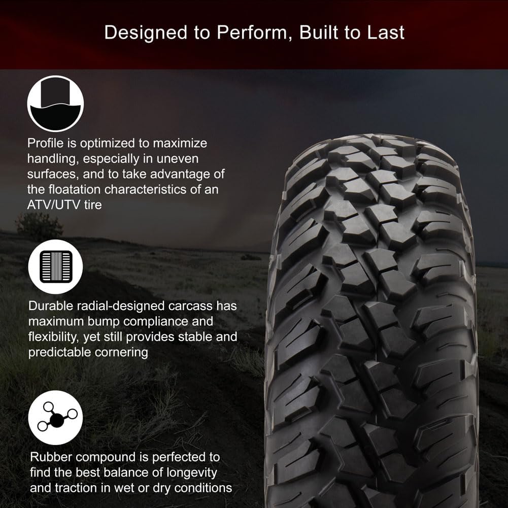 Tusk Racing Four 28x10-14 Tusk TERRABITE 8-Ply Radial UTV Tires mounted on Tusk CASCADE Wheels - For POLARIS applications - 4/156 bolt pattern - Includes Lug Nuts (5+2 Wheel Offset, Machined/Black)