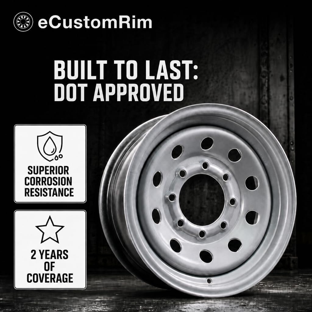 eCustomrim 2-Pack Trailer Wheel 16X6 16 Inch 8 Lug Silver Modular Rim | 16 X 6 Silver Grey Rim, 8 Lug on 6.5 Inch Bolt Pattern, 4.90 Inch Center Bore, 3750 Lbs Max Load, Trailer Tire Use Only