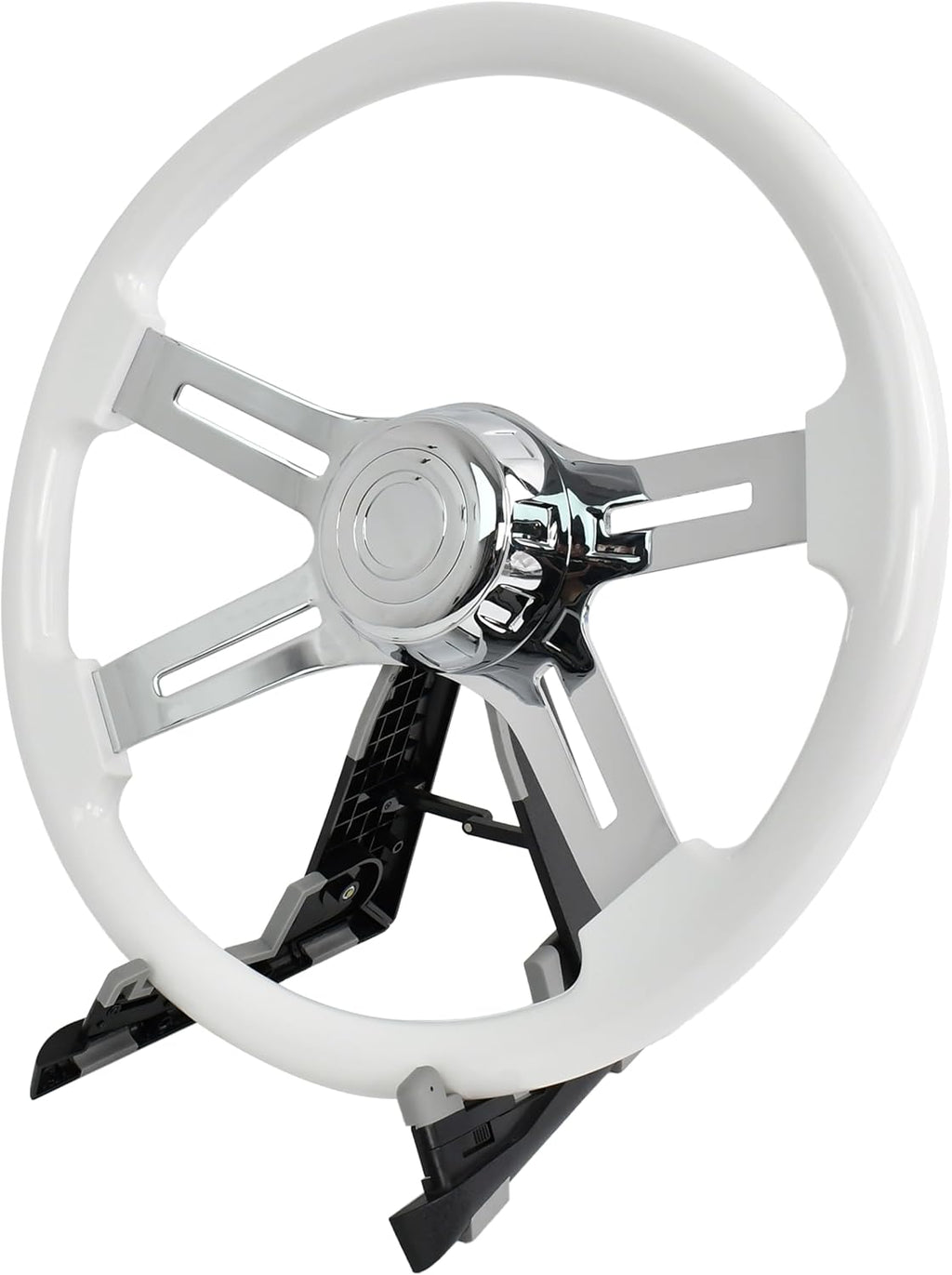 18' Walnut Wood Truck Steering Wheel 4 Spoke Aluminum Chrome Plated Steering Wheel for Semi-Trailers,Trucks for Kenworth t800 Accessories,Peterbilt,Volvo, Freightliner,White（ABS）