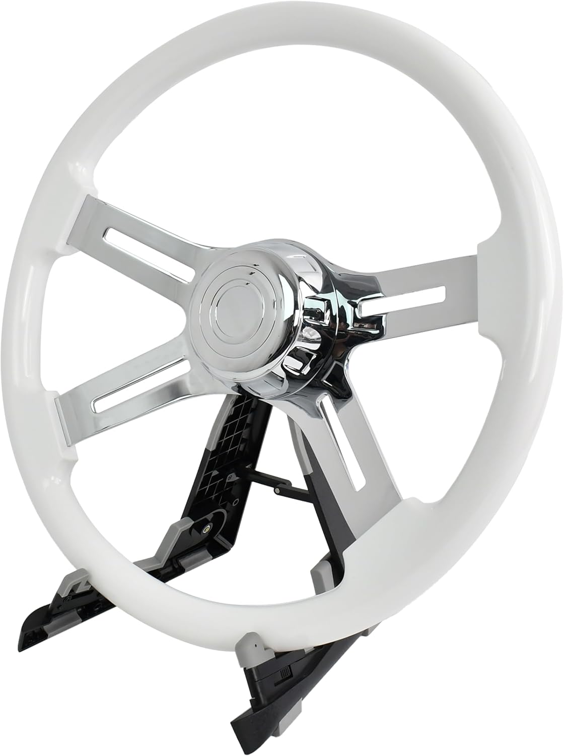 18' Walnut Wood Truck Steering Wheel 4 Spoke Aluminum Chrome Plated Steering Wheel for Semi-Trailers,Trucks for Kenworth t800 Accessories,Peterbilt,Volvo, Freightliner,White（ABS）