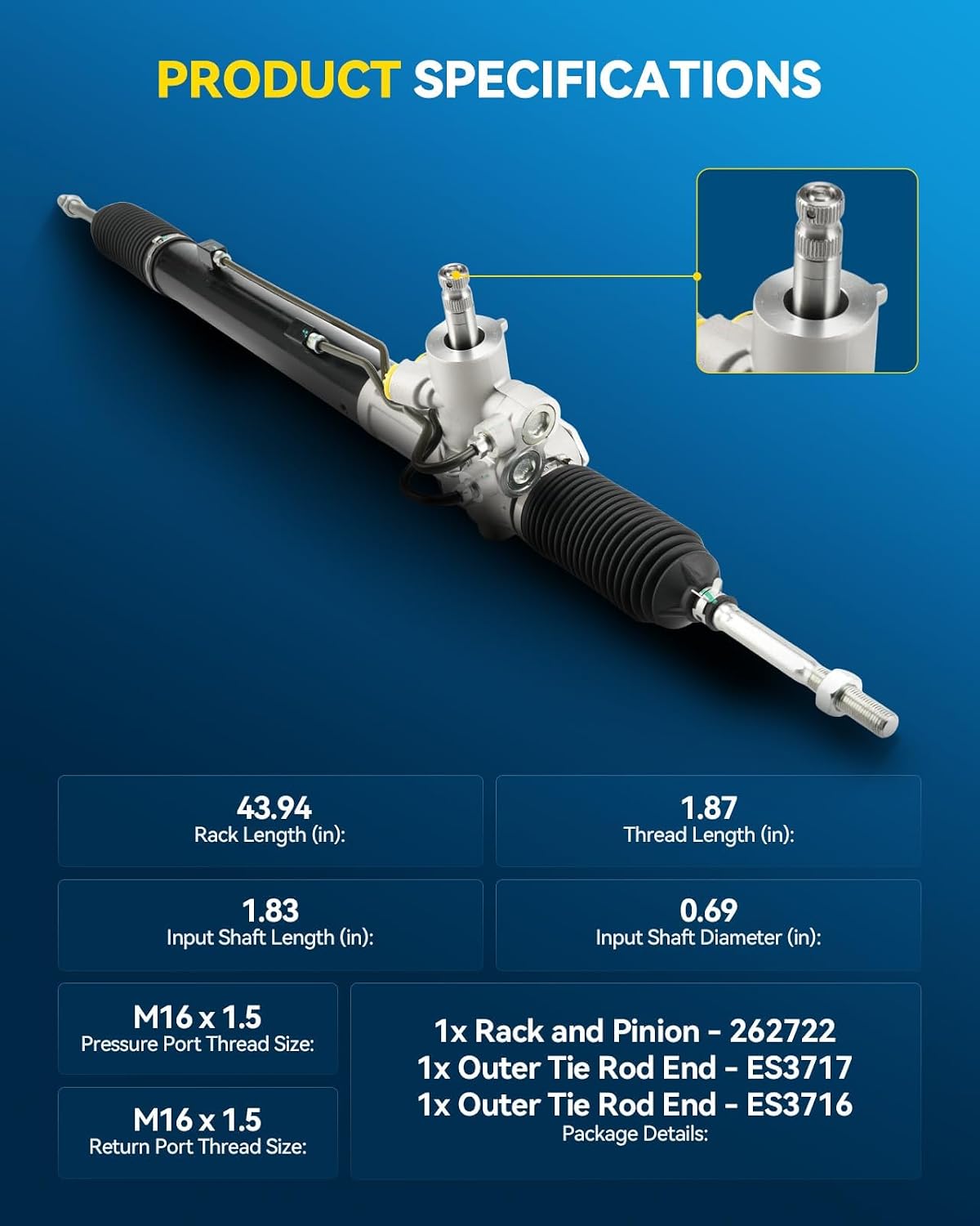 PHILTOP Hydraulic Power Steering Rack & Pinion Kit for 2003 2004 2005 2006 MDX, with Outer Tie Rod Ends, Replace# 26-2722