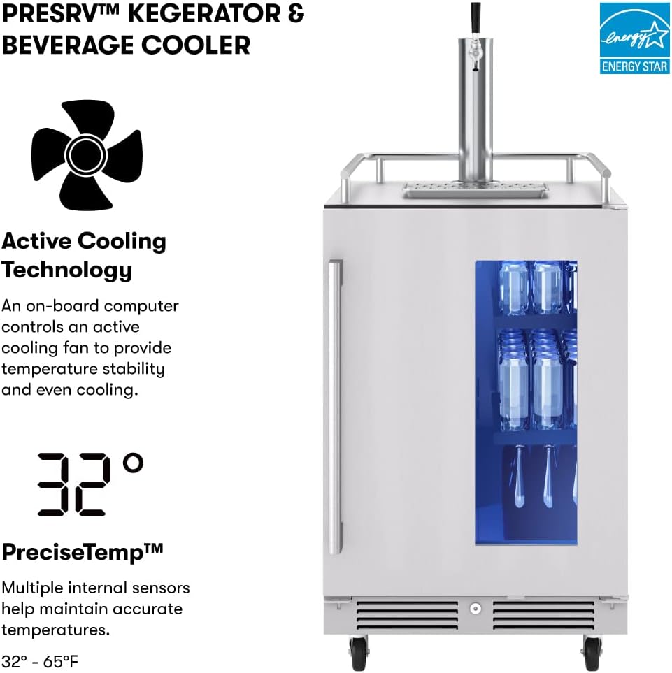 Zephyr Presrv™ 24' Stainless Steel Kegerator & Beverage Cooler - Indoor Refrigerator, Cellar Freestanding Fridge and Keg Beer Cooler - Compatible with Multiple Keg Configurations