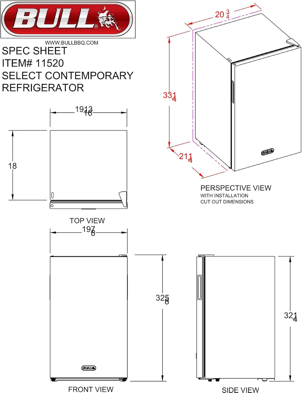 Bull Outdoor Products Contemporary Refrigerator – 4.5 cu. ft. Compact Stainless Steel Outdoor Fridge with Reversible Door and Full Temperature Control