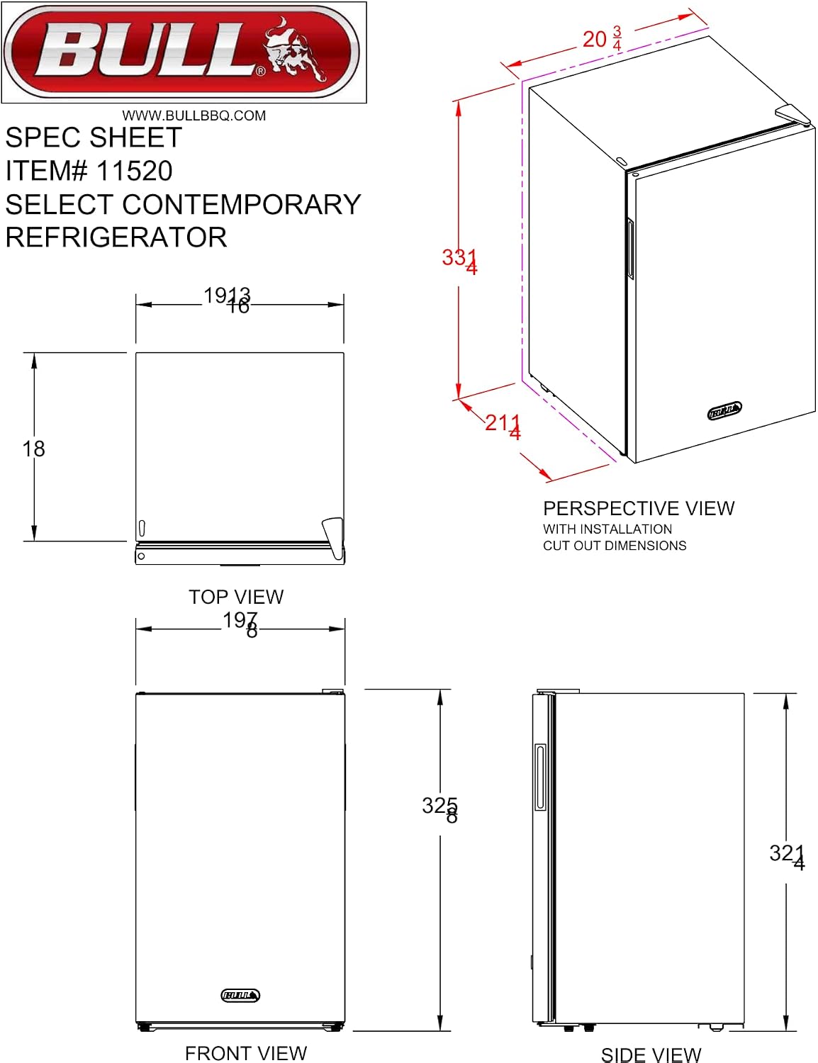 Bull Outdoor Products Contemporary Refrigerator – 4.5 cu. ft. Compact Stainless Steel Outdoor Fridge with Reversible Door and Full Temperature Control