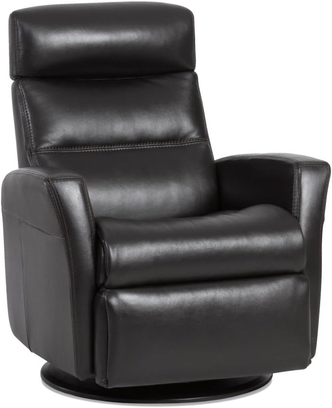 IMG Divani RG 125 Small Glider Relaxer Rocking Recliner Swivel Chair - Sauvage Charcoal Leather Manual Recline - Adjustable Headres
