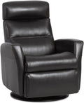 IMG Divani RG 125 Small Glider Relaxer Rocking Recliner Swivel Chair - Sauvage Charcoal Leather Manual Recline - Adjustable Headres