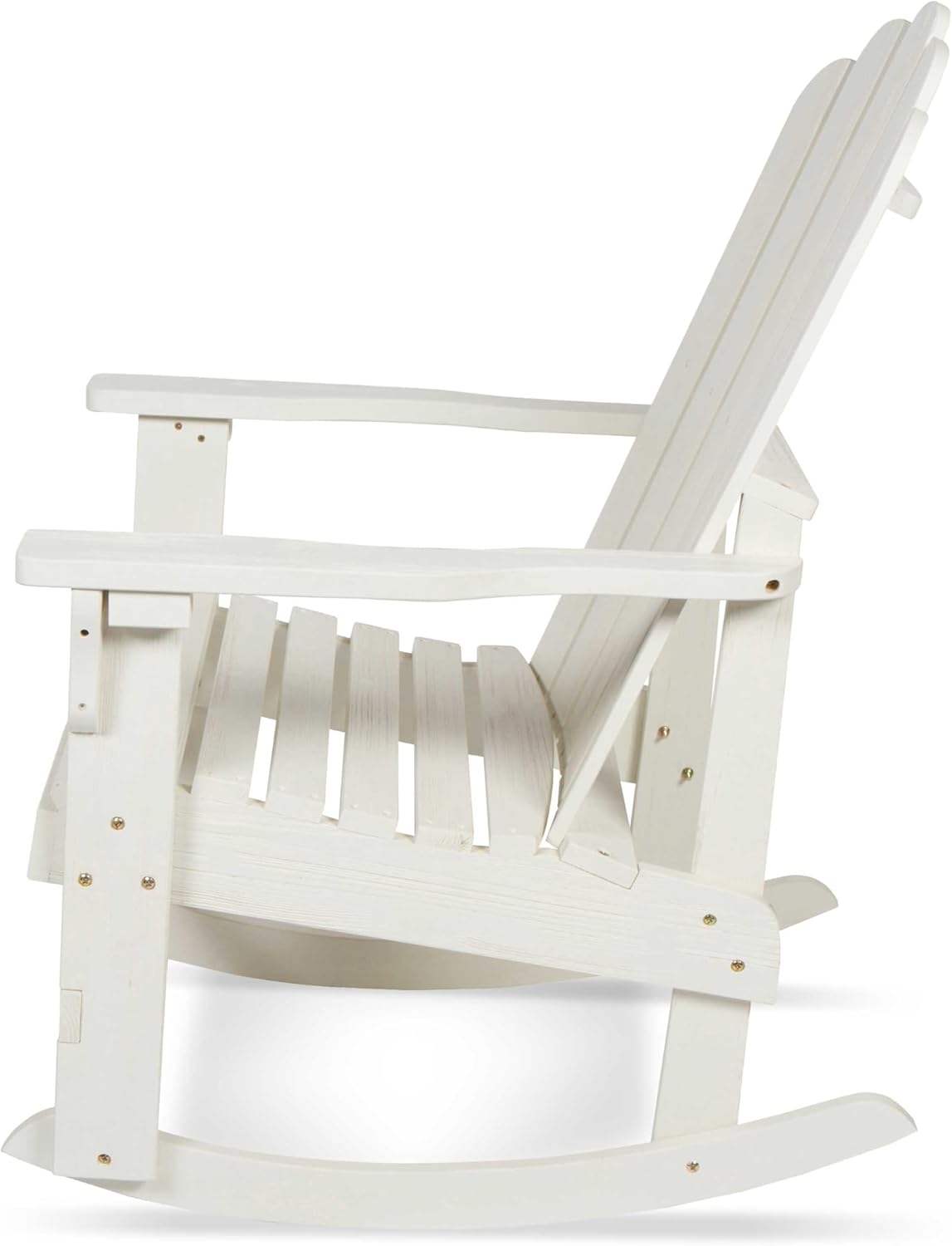 Shine Company Marina Adirondack Porch Rocker, Indoor Outdoor Wood Rocking Chair, Eggshell White