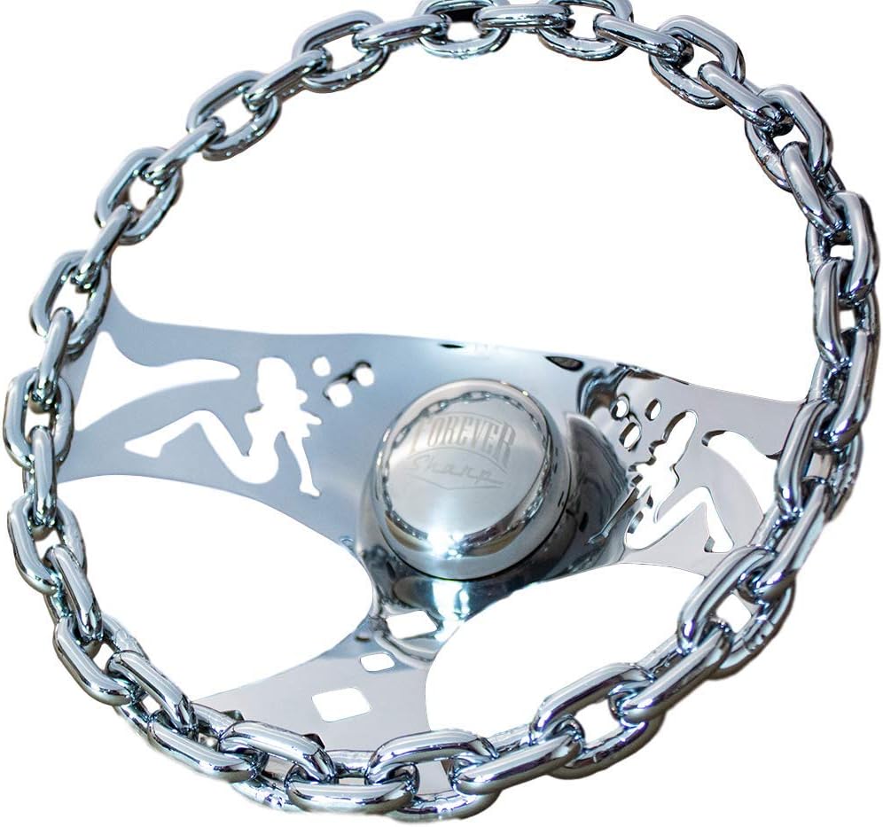 11' Chrome Chain Steering Wheel Bettie Spoke with Engraved Horn Button-3 Hole