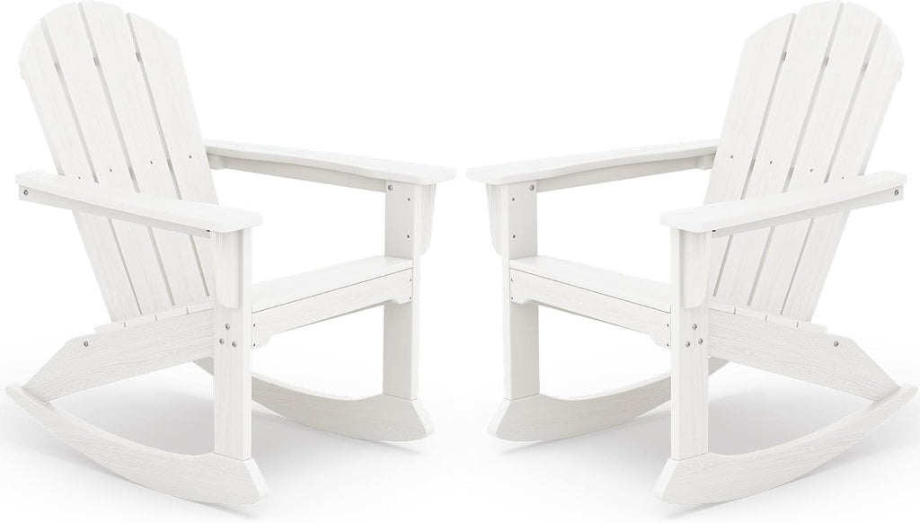 SERWALL Outdoor Adirondack Rocking Chairs Set of 2, All-Weather HDPE Adirondack Rocker Chair, Front Porch Rocker Chairs for Patio Lawn Porch Deck, White