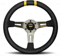 MOMO Motorsport MOD.DRIFT Suede Racing Steering Wheel – 330mm, 88mm Dish, 3-Spoke with Cutouts, 6-Bolt Aluminum Frame – Authentic MOMO Italian Aftermarket Wheel. Quick Release Hub Adapter Required