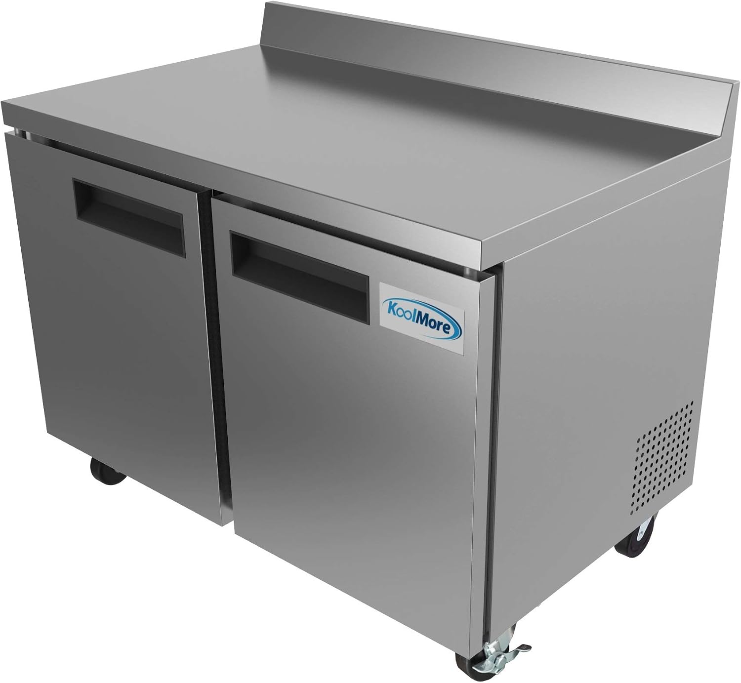 KoolMore 48' Stainless Steel 2 Door Worktop Commercial Refrigerator with 3 1/2 Backsplash - 12 cu.ft (RWT-2D-12C)