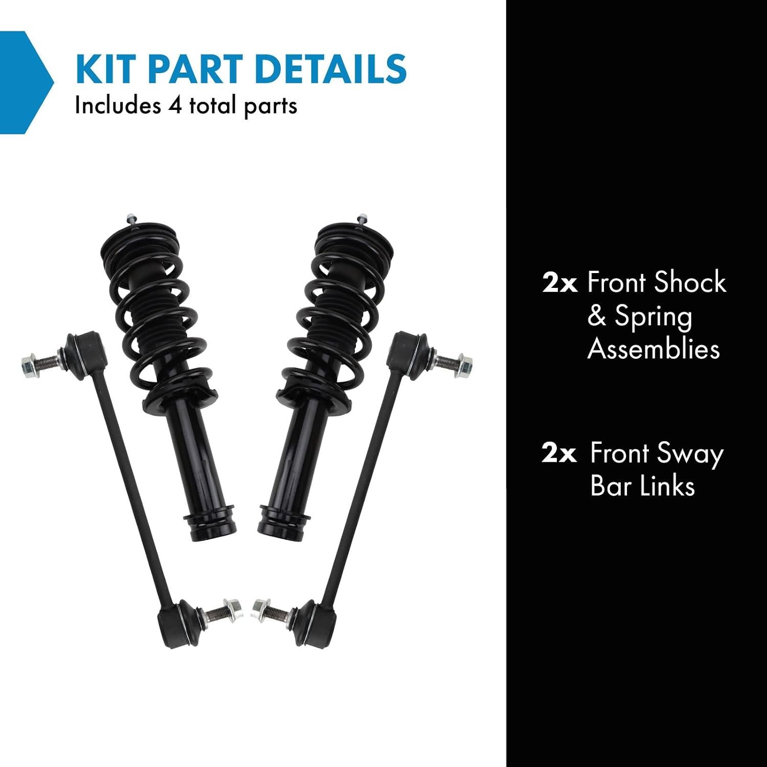 TRQ Front Suspension Kit Shock & Spring Strut Assembly Sway Bar Stabilizer Link Compatible with 2014-2016 Tesla S