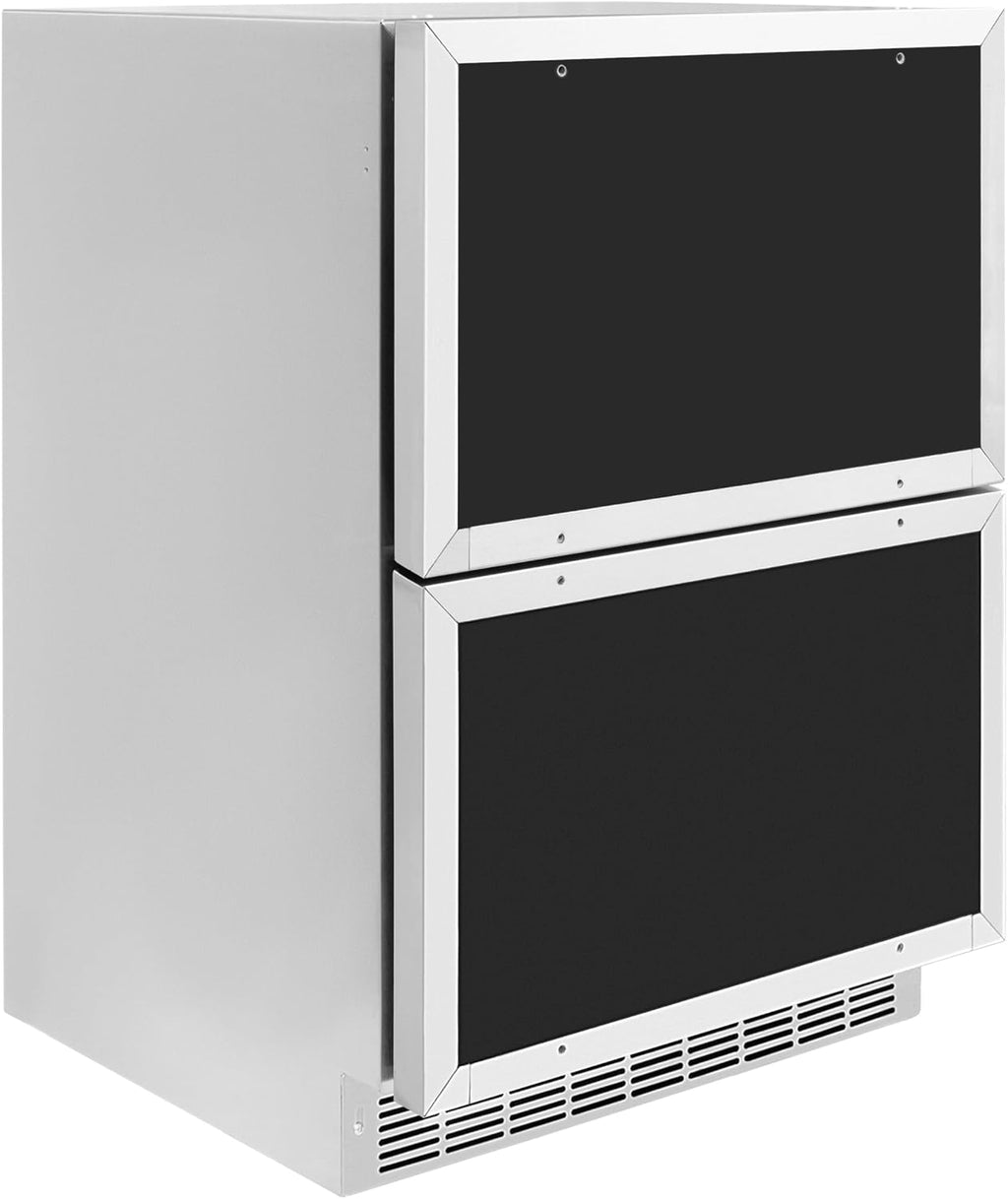 ZLINE Autograph Edition 24 in. Touchstone 168 Can Outdoor-Rated Dual Refrigerator Drawer with Panel-Ready Doors and Champagne Bronze Handles (RDSPOZ-24-CB)