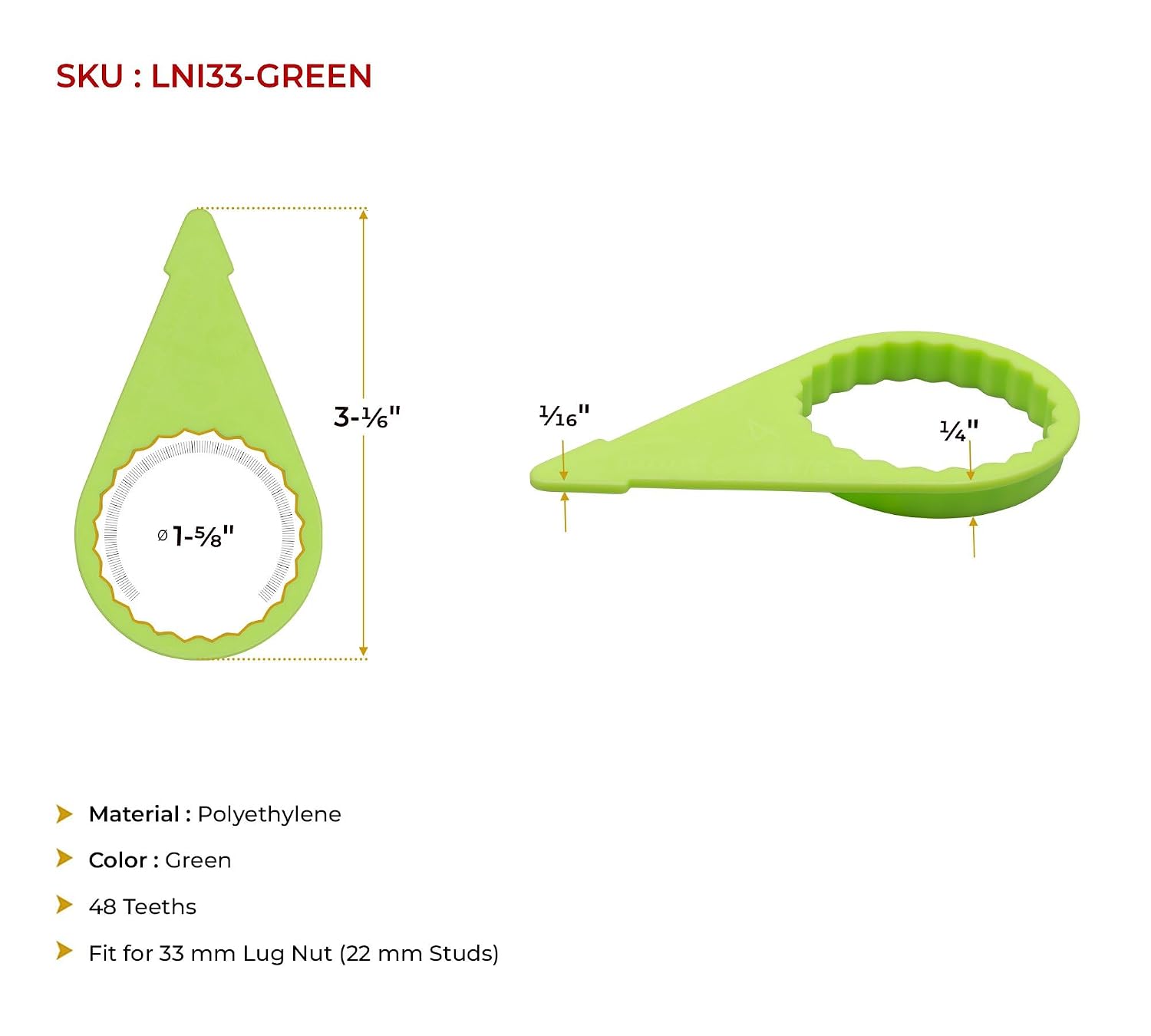 Mytee Products 400 Pcs Loose Wheel Lug Nut Indicator for 33MM Nuts - High Visibility Green 22mm Pointed Studs - Wheel Check Indicators for Commercial Trucks, Enclosed Trailers, Semi