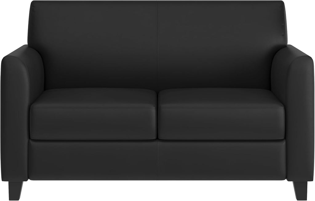 Flash Furniture Hercules Diplomat Series LeatherSoft Upholstered Loveseat, Modern Small Sofa for Living Room or Office, Black