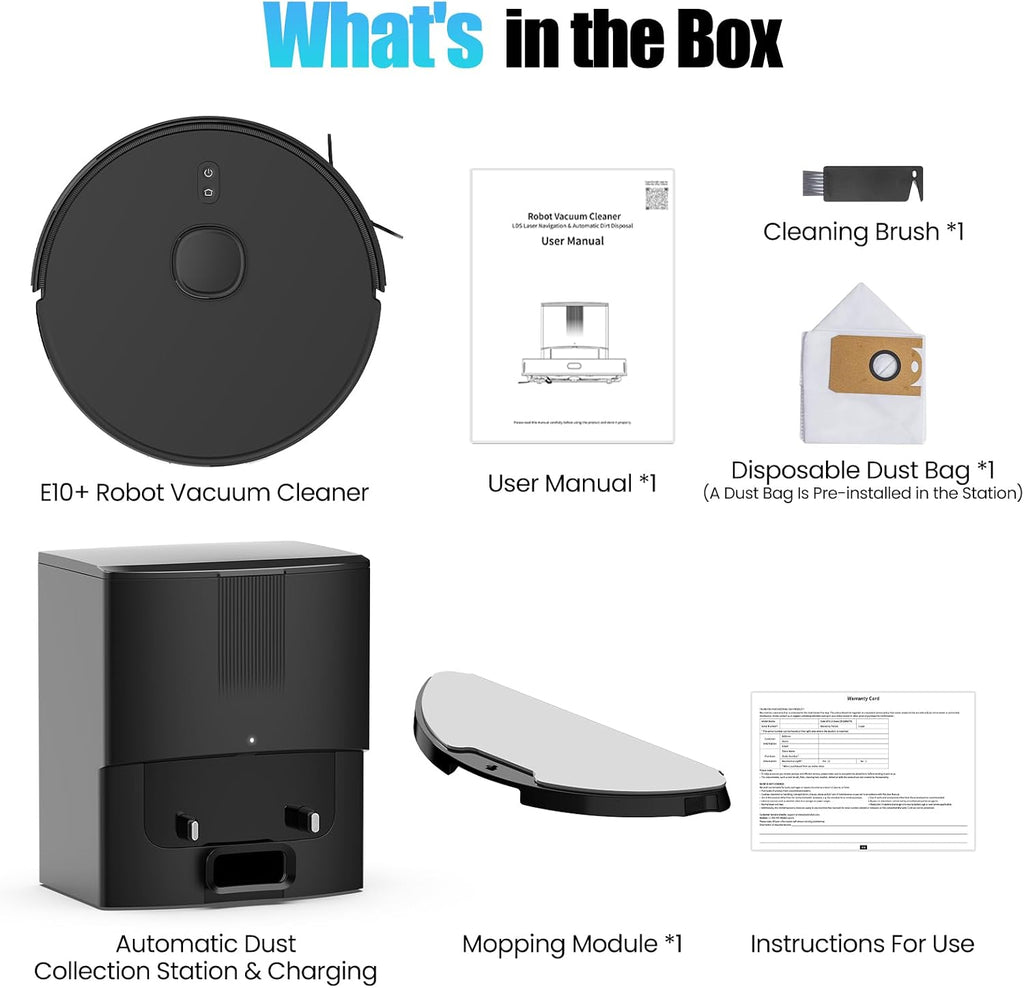 Robot Vacuum and Mop Self-Emptying with 8,000Pa Suction, LiDAR Navigation, Home Mapping, 75-Day Capacity, No-Go Zones, 150 Mins, APP＆Voice Control for Pet Hair, Hard Floors, Carpets, E10+