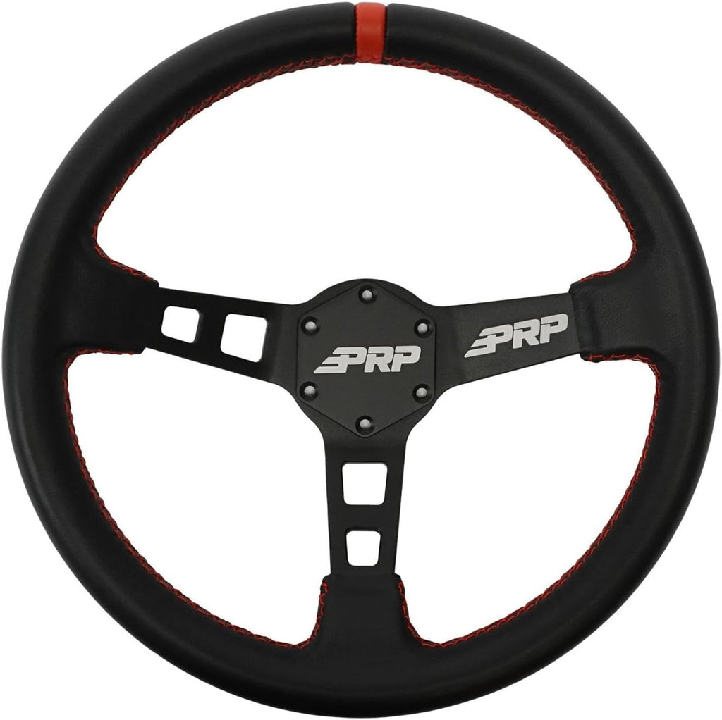 PRP Seats Deep Dish Steering Wheel with Suede Grip for Off-Road Racing - High-Strength Aluminum, Matte Black Finish, Universal 6 Point Bolt Pattern, 13' x 3' Dish - 1-3/8' Grip (Red)
