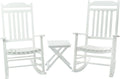Kozyard 3-Piece Wooden Outdoor Rocking Chair Set with Foldable Side Table, Black Patio Rockers and End Table Furniture Set for Deck, Garden, Porch, Poolside (White/2Chairs+Table)