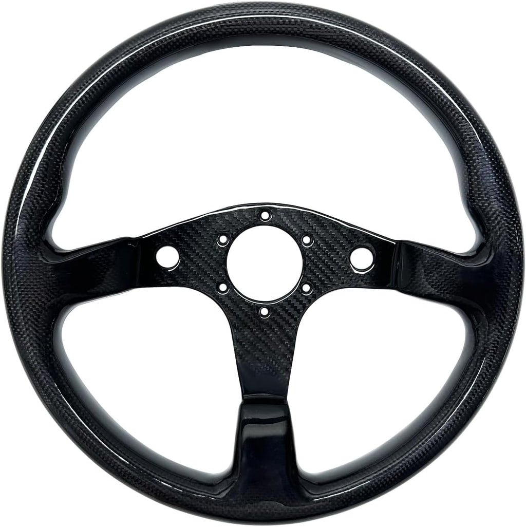 Universal 14in Real Carbon Fiber Racing Steering Wheel | Flat Bottom ,Hard and Lightweight ,6 Holes JDM