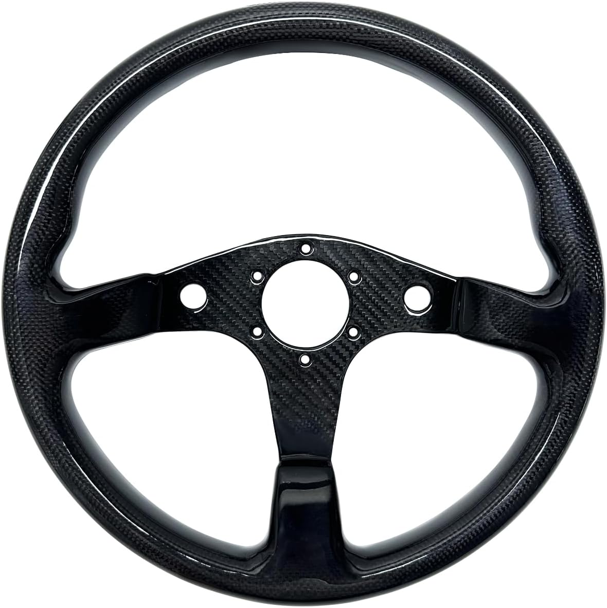 Universal 14in Real Carbon Fiber Racing Steering Wheel | Flat Bottom ,Hard and Lightweight ,6 Holes JDM