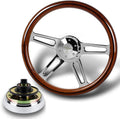18' Universal 457mm 5 Bolt Hole 2 Inches Deep, Vintage Style Wood Grip Steering Wheel with Hub Adapter Compatible with T04 Kenworth, Peterbilt All Models (Dark Wood Grip)